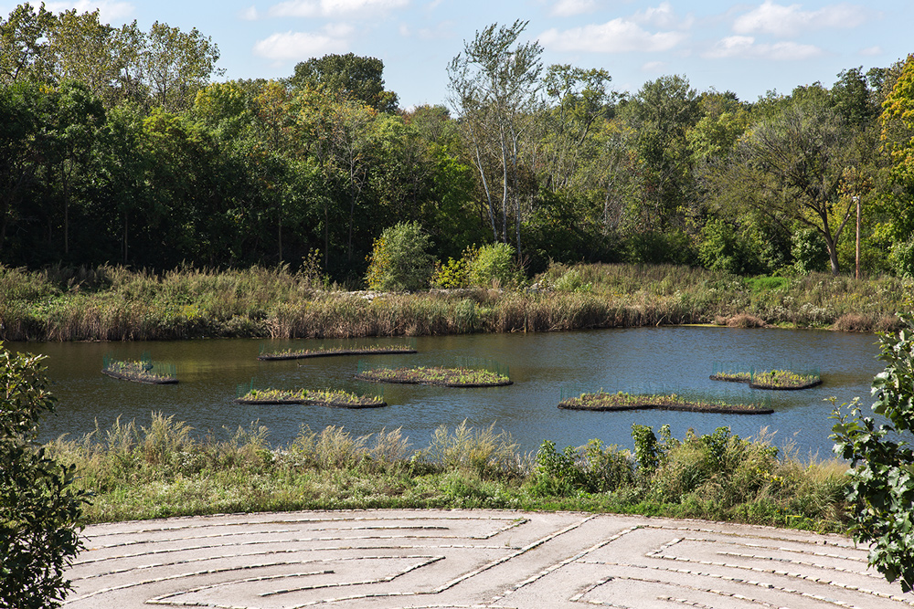 The six islands, viewed from the labyrinth at Hartung Park.