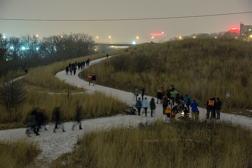 Urban Candlelight Hike, Three Bridges Park, Milwaukee