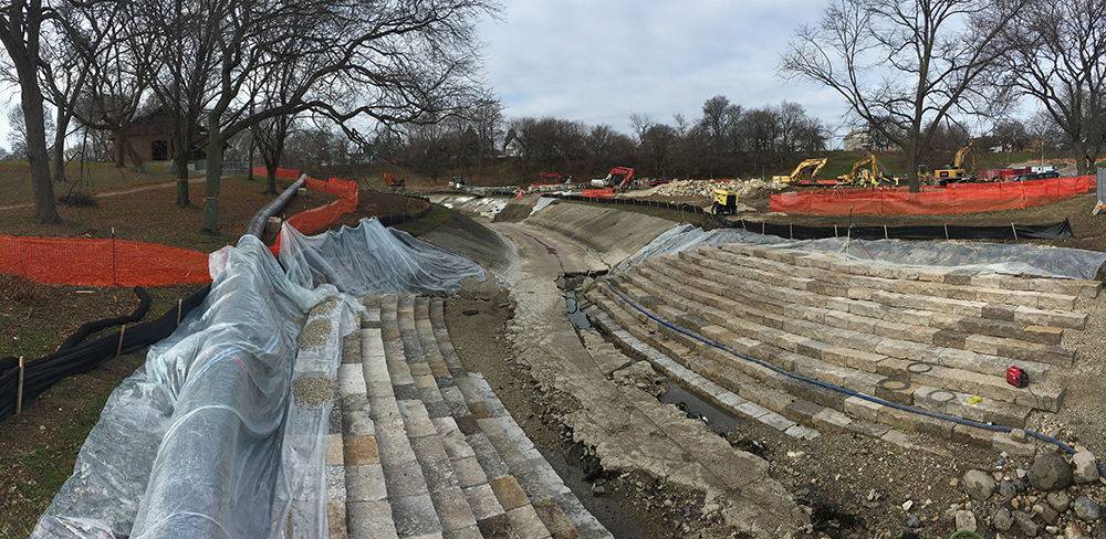 River restoration by MMSD, Pulaski Park, Milwaukee, Milwaukee County Parks