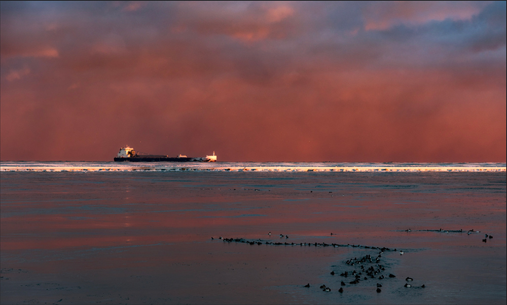 Ship in late afternoon, winter light