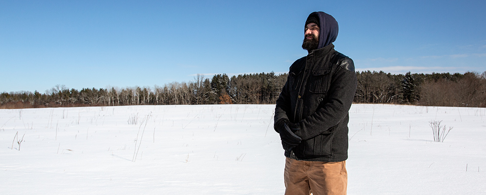 Todd Mrozinski on the prairie in winter. 