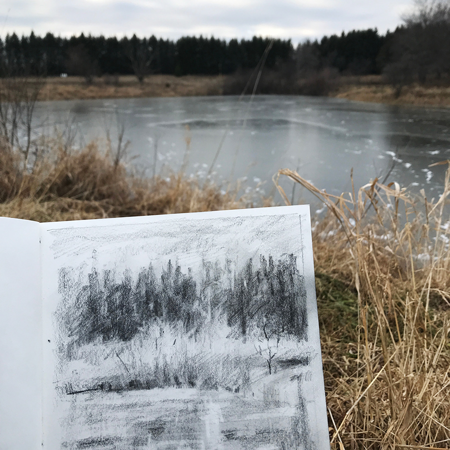 Field drawing, charcoal