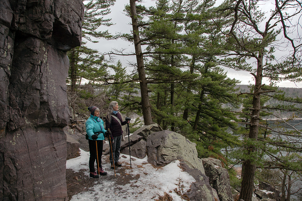 two hikers on Ice Age Trail / Balanced Rock Trail