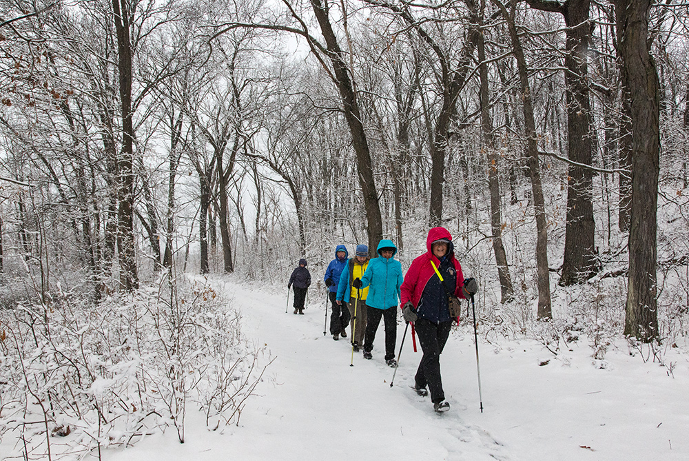 Hikers in the snow on the Ice Age Trail