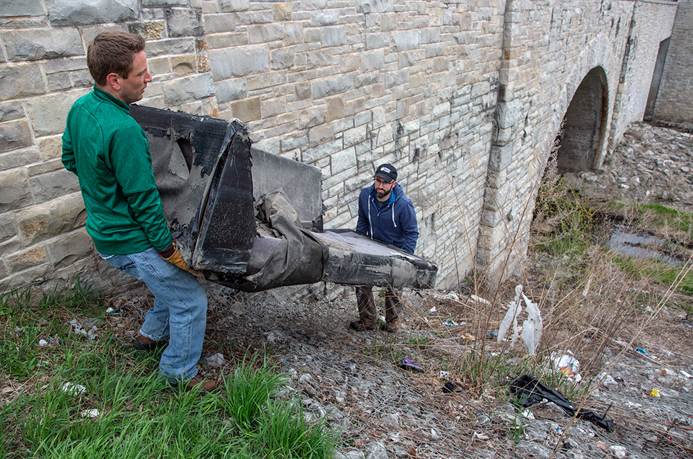 dragging the couch up the slope