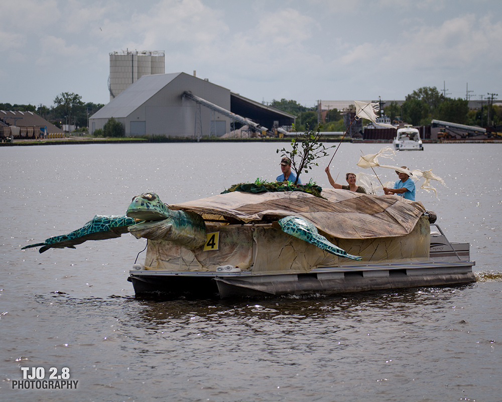 boat decorated as a turtle