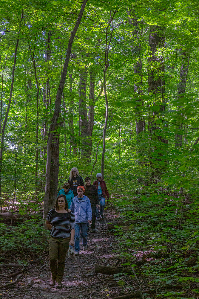 hikers on woodland trail at Cudahy Nature Preserve