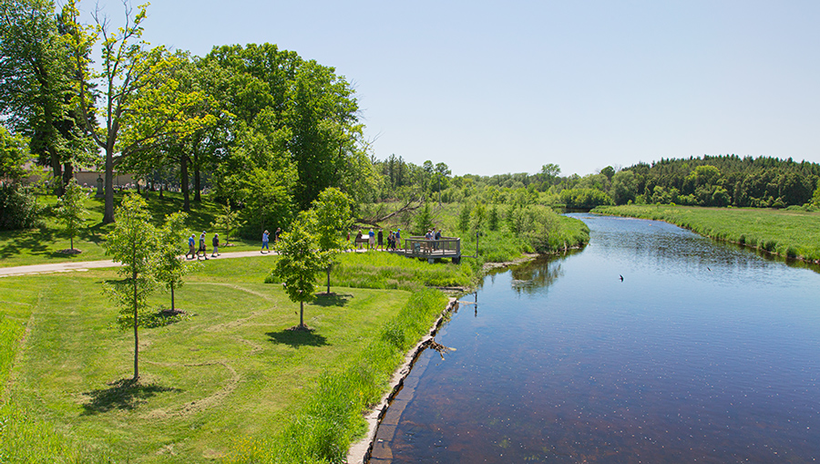 Former dam site and new observation deck overlooking the Milwaukee River