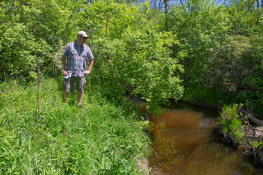 Ozaukee County Parks manager Matt Aho at Ulao Creek restoration site.