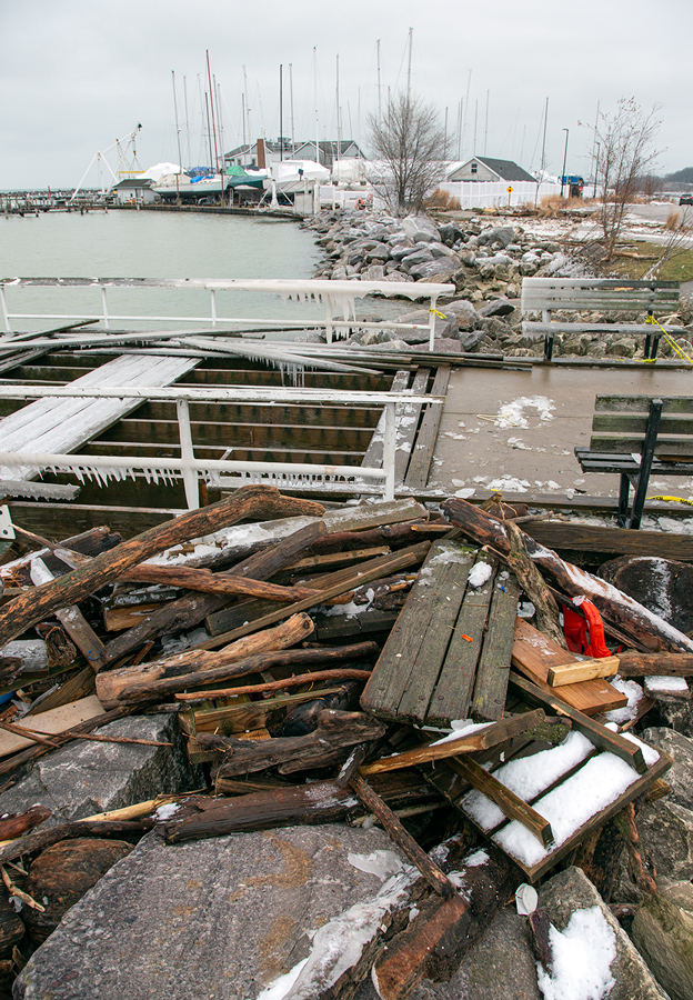 Storm damage at South Shore Marina in Milwaukee