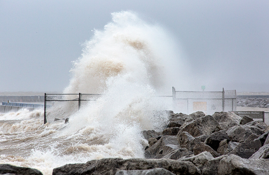 wave breaking over breakwater