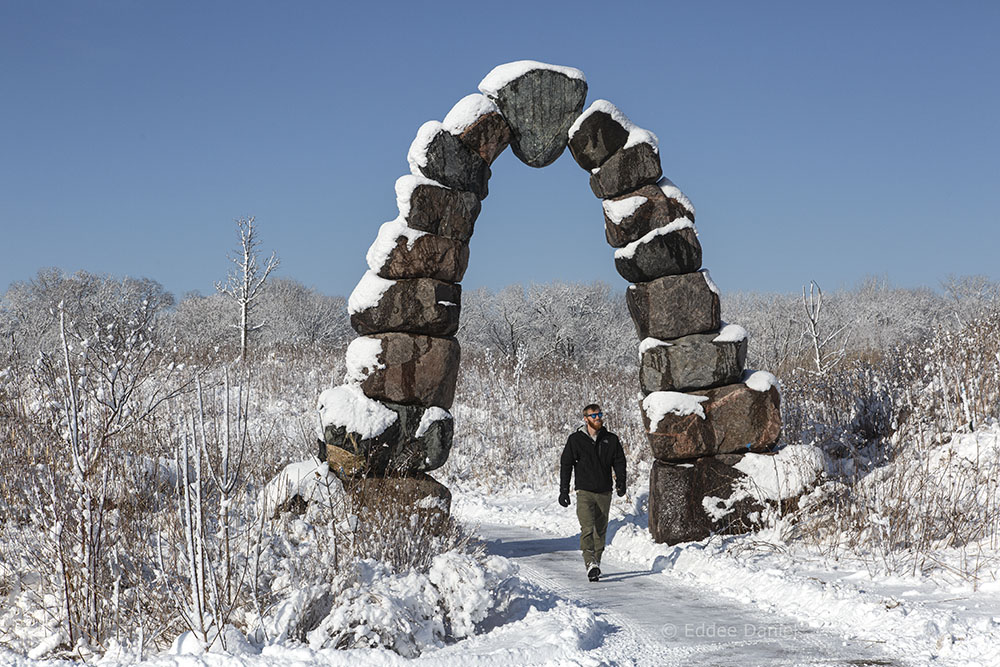 Rotary Centennial Arboretum archway in winter