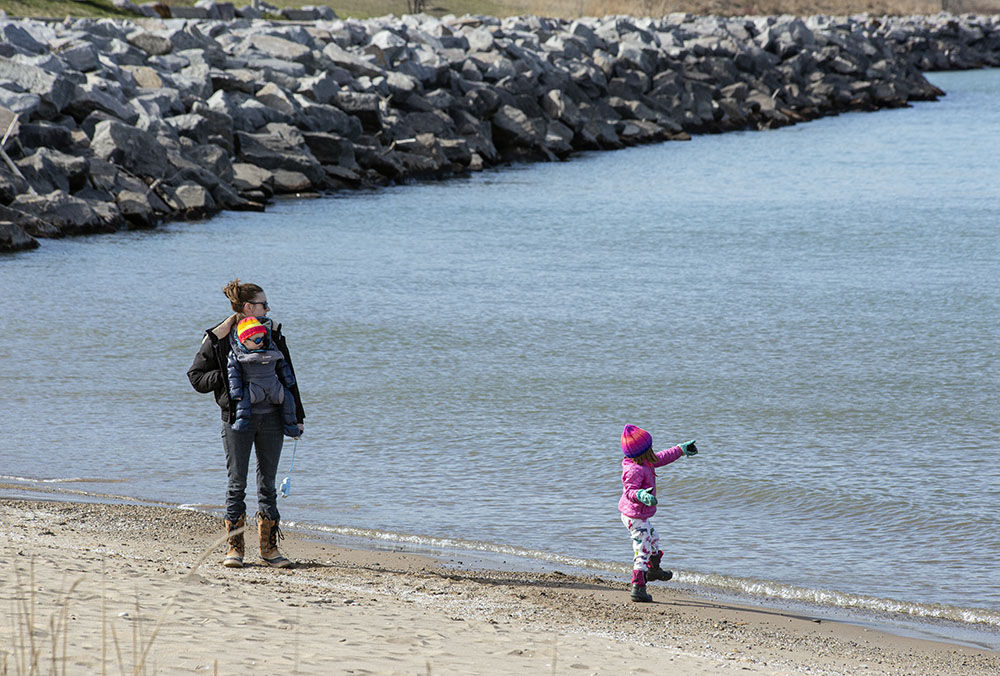 Bundled up at the beach, Bender Park, Oak Creek