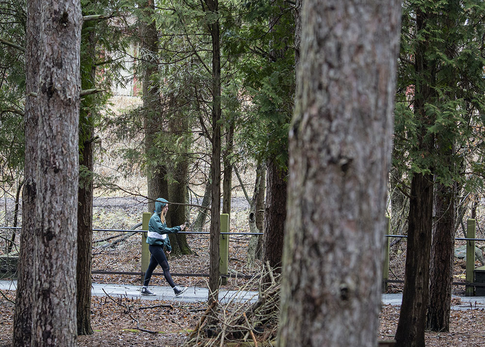 A girl with a cell phone at Retzer Nature Center, Waukesha.