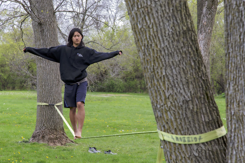 Jacob on the slack line, Hoyt Park, Wauwatosa