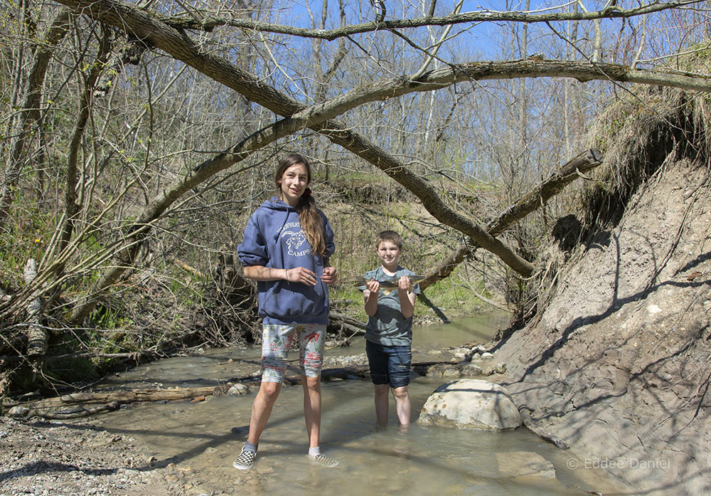 Sophia and Max with the fish they caught with their hands, Cliffside Park, Racine