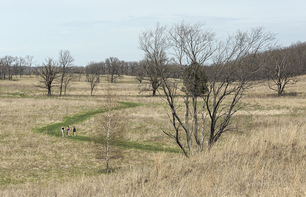 Trio of hikers, Schoeninger Savanna, Lapham Peak