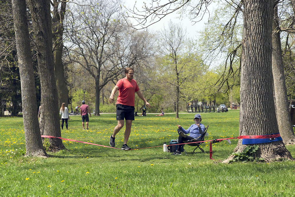 Zack on slack line, Hoyt Park, Wauwatosa