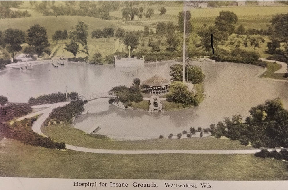 1.5-acre recreational lake on asylum grounds.