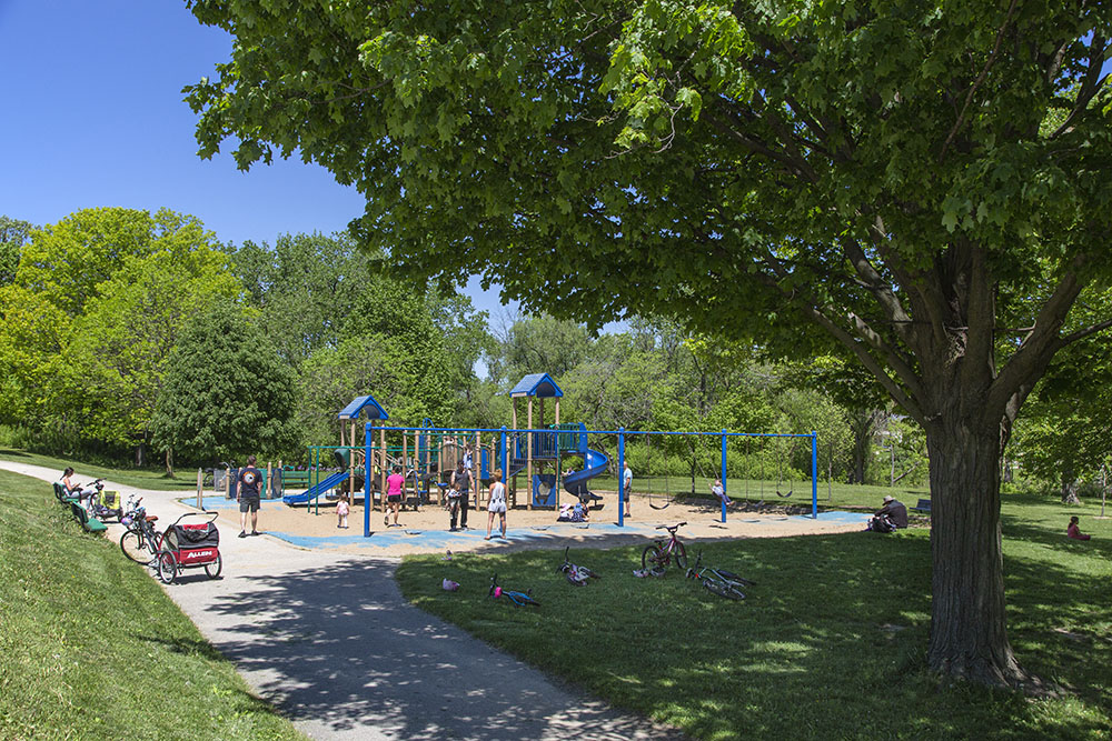 The playgrounds are open again--and busy! Hoyt Park, Wauwatosa.