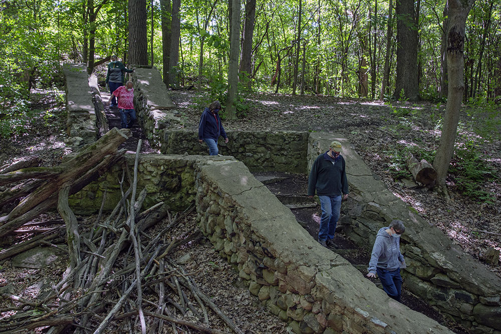 South ravine stairs lead the group down into the ravine.