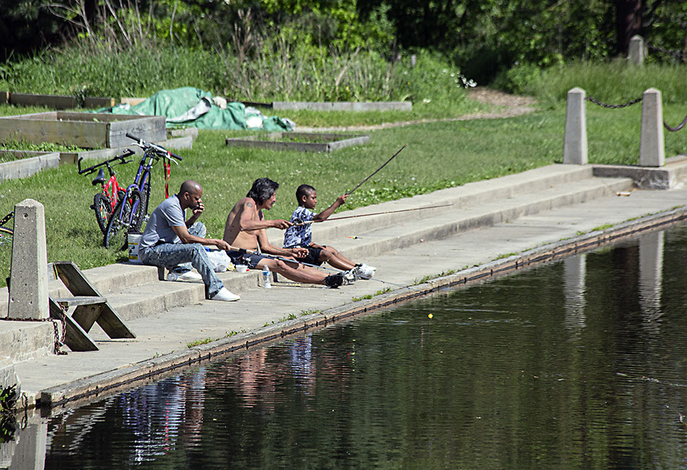 Trio fishing at Washington Park, Milwaukee.