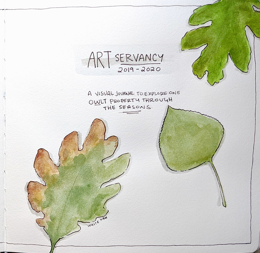 "ARTservancy visual journal title page," watercolor and micron pen