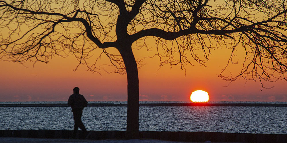 Sunrise over Lake Michigan at Veterans Park