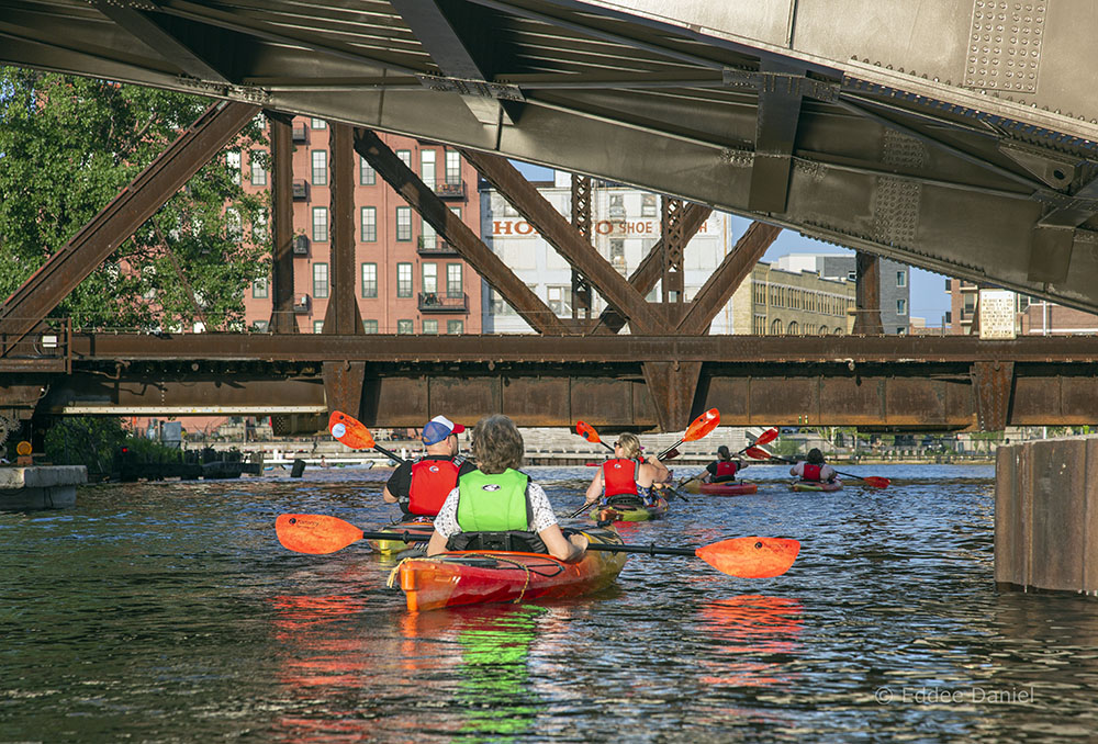 Passing under the 2nd Street Bascule Bridge and Railroad Bridge.