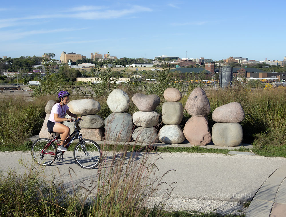 "Bridge," by Peter Flanary, at the east end of Three Bridges Park, next to the bridge that takes the Hank Aaron State Trail to Mitchell Park and the Domes.