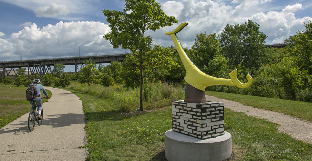 Tilted Channel sculpture on Hank Aaron Trail