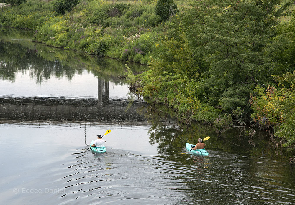 two kayaks on the Menomonee River