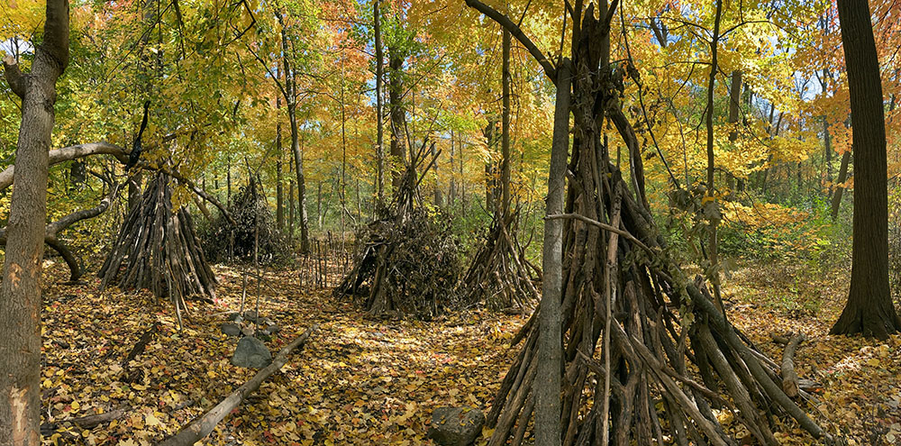 A woodland stick fort village, KK River Parkway