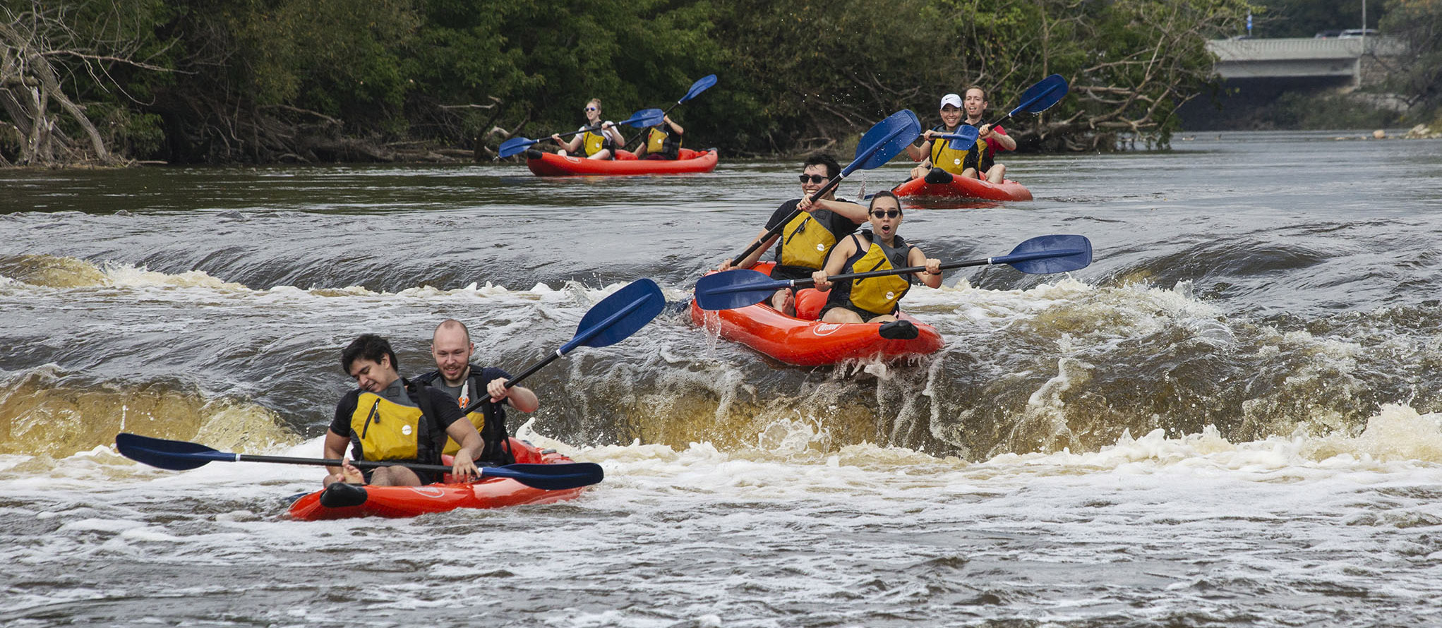 rafters on the Milwaukee River at Estabrook Falls