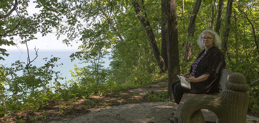 Mary Mendla overlooking Lake Michigan