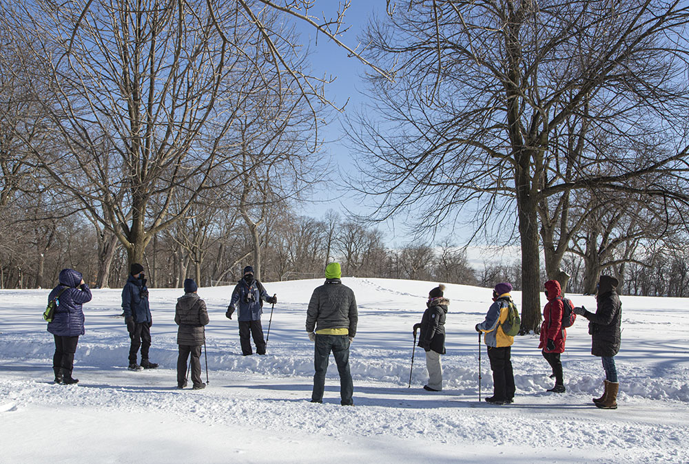 The slight rise beyond the group is the last remaining Indian mound in Milwaukee.