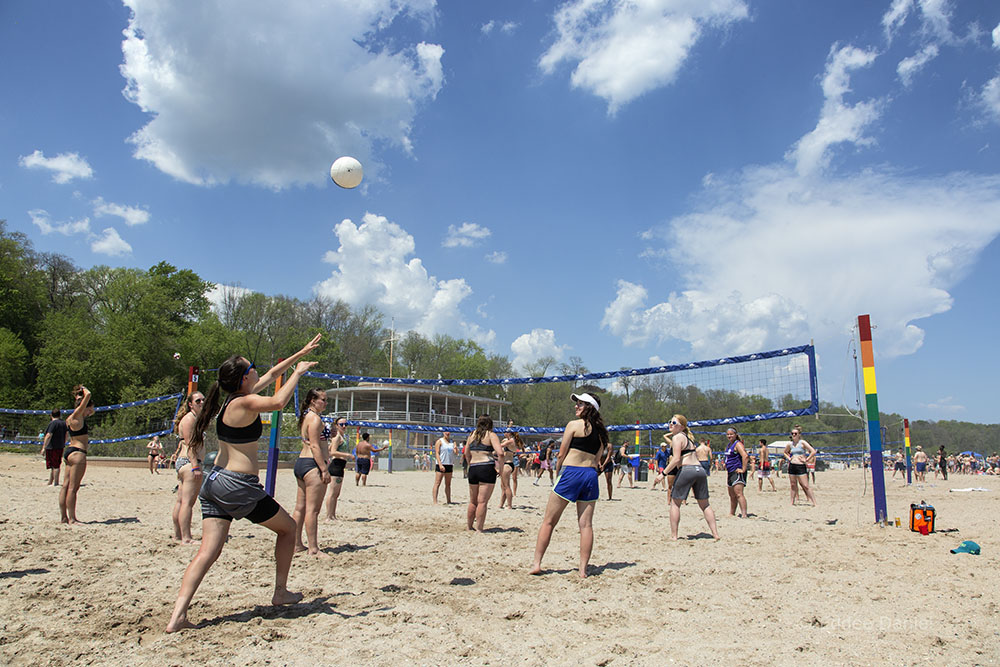 Beach volleyball out in front of the Pavilion