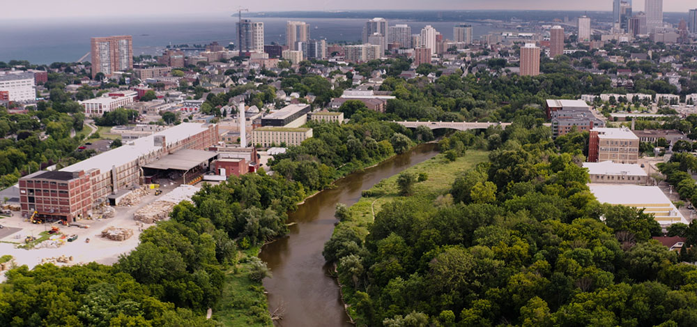 aerial view of Milwaukee River Greenway