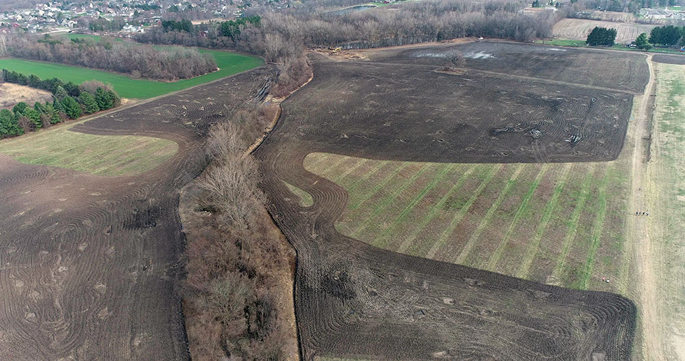 Aerial drone photo of the 60-acre restoration site of the "Meachem Preserve"