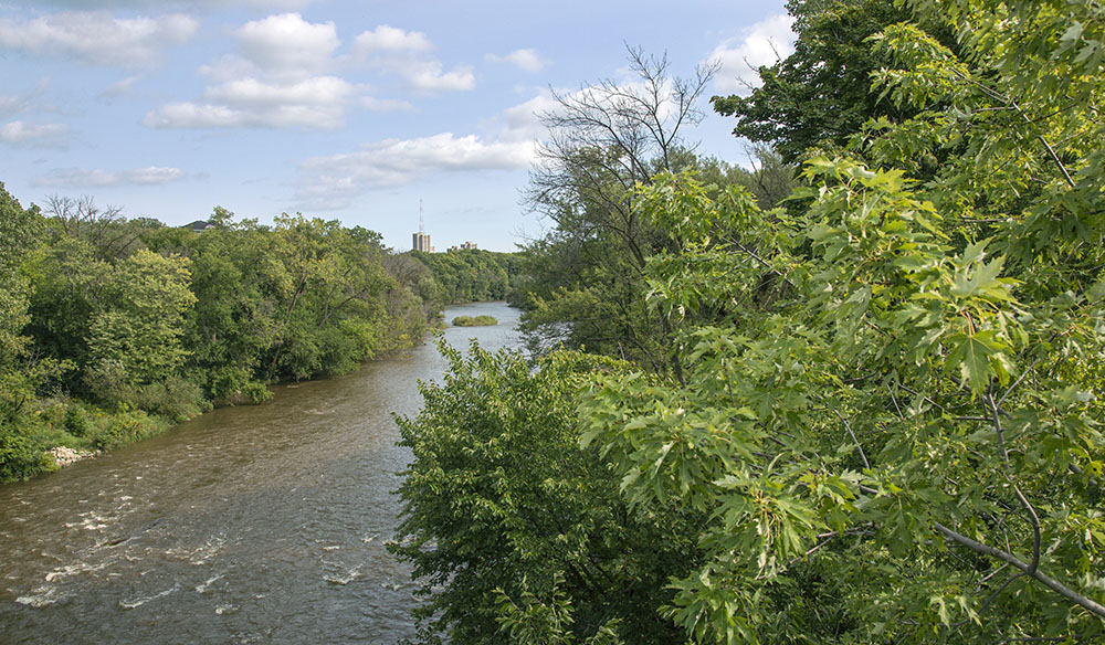 The Milwaukee River Greenway, which is Minowakii-ziibi-ozhawaashko-miikan in Ojibwe.