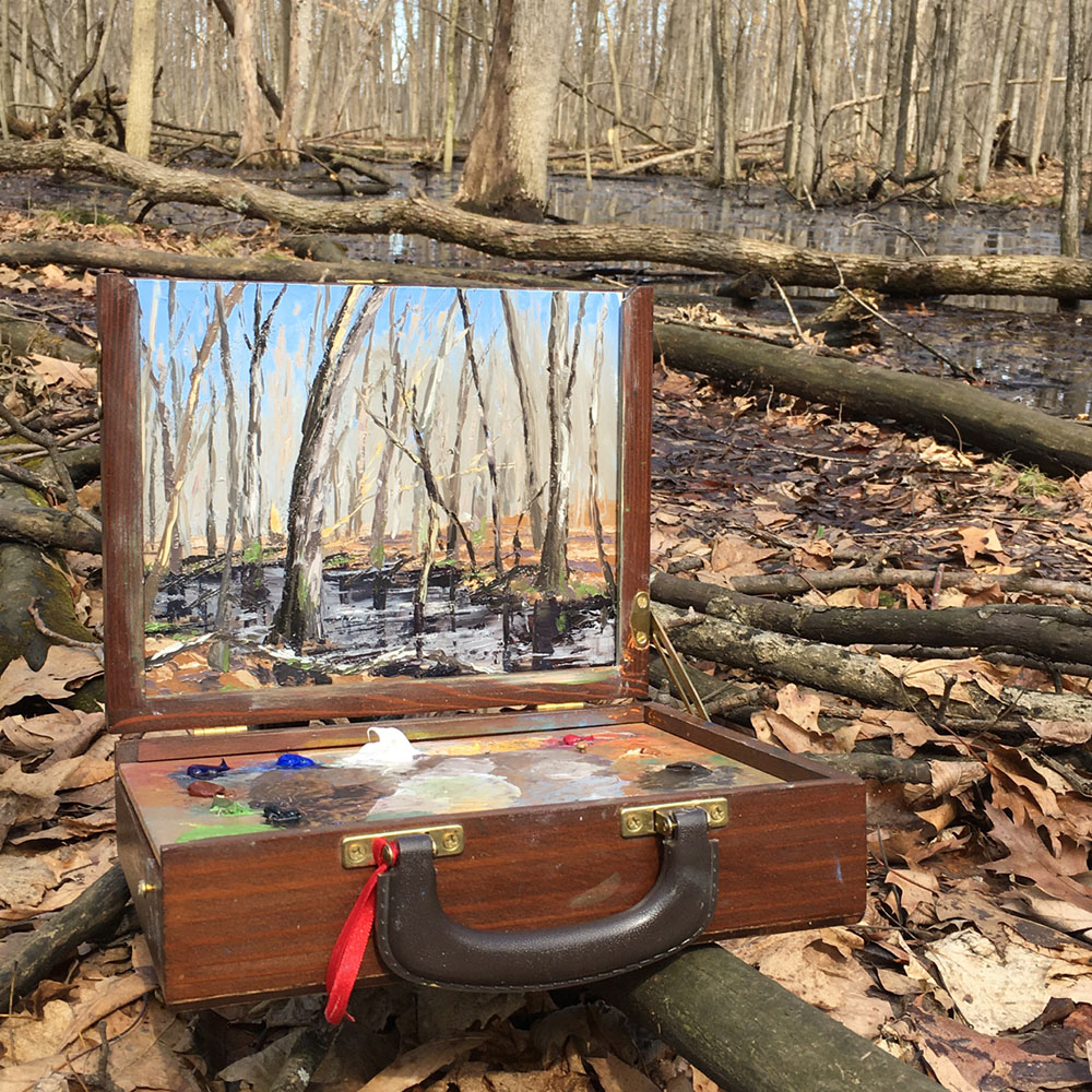 Pochade Box in Fitzsimmons Woods, Spring 2021.