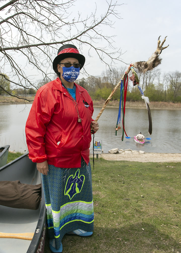 Jwin Zillier, of the Eagle Clan, carries an eagle talon staff as a Water Protector.