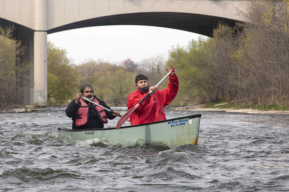 Marcus and Jaden in the flume between North Avenue and the former dam site.