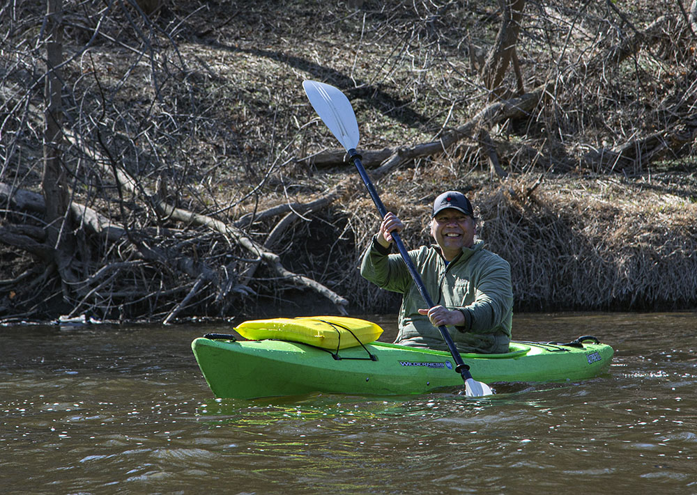 Mark Denning scouting the Milwaukee River with Eddee in March.