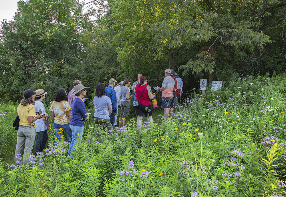 A tour group prepares to embark on the Healing Nature Trail.