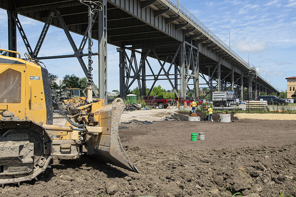 Construction of a new stormwater detention basin behind Palermo's PIzza along the North Bank Trail.