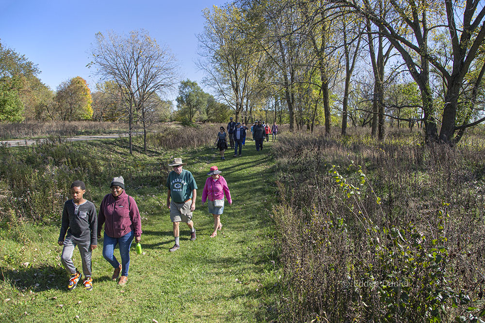 The group hiking one of the Havenwoods trails