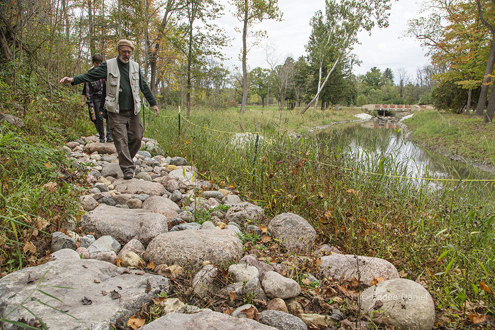 Open rock culverts and trail ford stepping stones allow natural seeps and springs to flow continuously into the river.