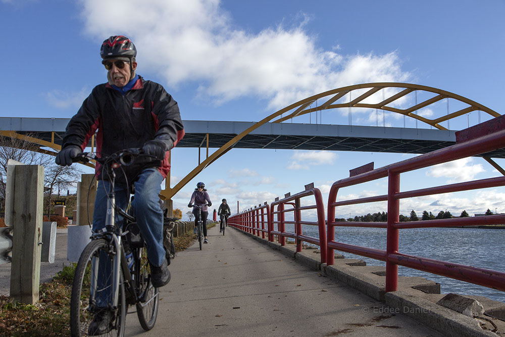 Passing under the Hoan Bridge on the Hank Aaron State Trail.