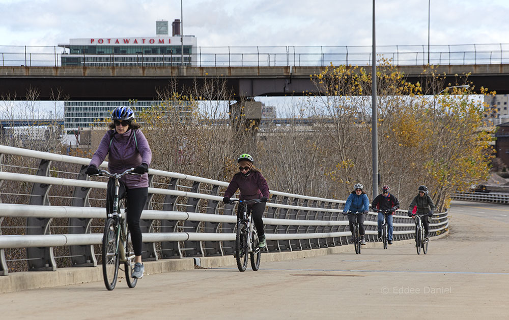 A section of the Hank Aaron State Trail that runs along Canal Street next to Falk Corporation.